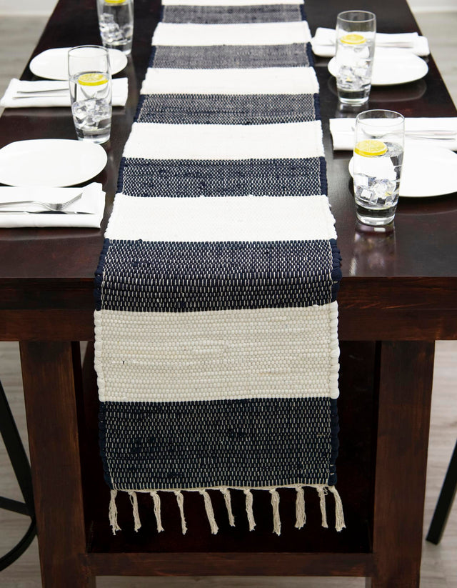 Navy Blue 1' 2 x 8' Chindi Rag Table Runner Area Rug Decorative Dining Room Kitchen All Natural Material Table Cover 100% Cotton All Natural Eco-Friendly Carpet Mat Decor for Homes for Sale at Rug Engine