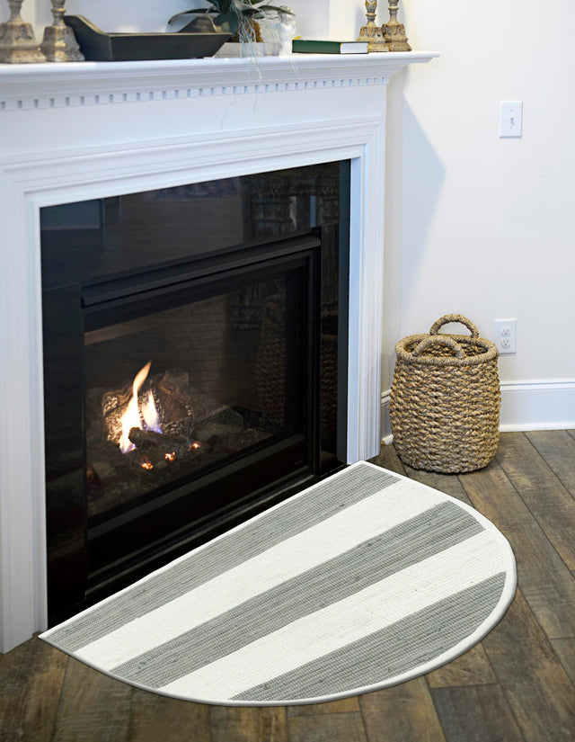 Gray 2' 2 x 3' 7 Chindi Rag Hearth Half-Round Semicircle Area Rug 100% Cotton All Natural Eco-Friendly Carpet Mat Decor for Homes for Sale at Rug Engine