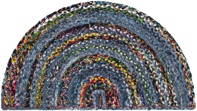 Blue and Multicolor 2' 2 x 3' 7 Braided Chindi Hearth Half-Round Semicircle Area Rug 100% Cotton Hand Braided Natural Eco-Friendly Boho Style Modern Carpet for Living Rooms Dining Office Dorm for Sale at Rug Engine