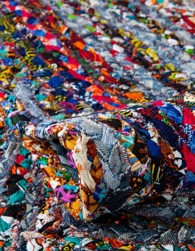 Blue and Multicolor 1' 2 x 10' Braided Chindi Table Runner Area Rug Decorative Dining Room Kitchen All Natural Material Table Cover 100% Cotton Hand Braided Natural Eco-Friendly Boho Style Modern Carpet for Living Rooms Dining Office Dorm for Sale at Rug Engine