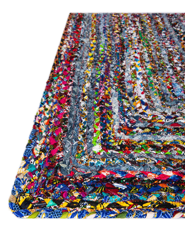 Blue and Multicolor 1' 2 x 5' 1 Braided Chindi Table Runner Area Rug Decorative Dining Room Kitchen All Natural Material Table Cover 100% Cotton Hand Braided Natural Eco-Friendly Boho Style Modern Carpet for Living Rooms Dining Office Dorm for Sale at Rug Engine