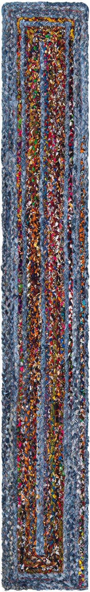 Blue and Multicolor 1' 2 x 8' Braided Chindi Table Runner Area Rug Decorative Dining Room Kitchen All Natural Material Table Cover 100% Cotton Hand Braided Natural Eco-Friendly Boho Style Modern Carpet for Living Rooms Dining Office Dorm for Sale at Rug Engine