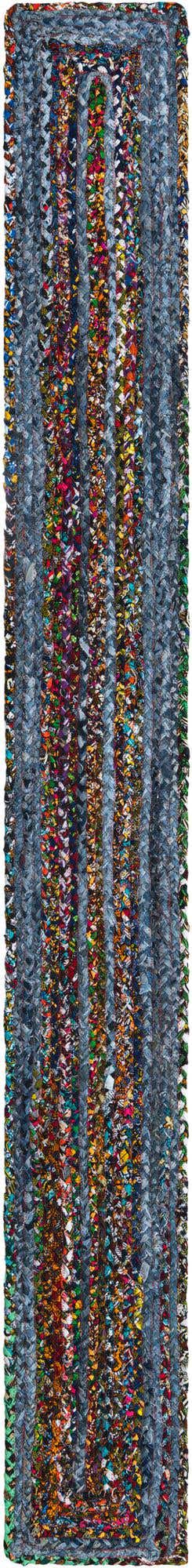 Blue and Multicolor 1' 2 x 10' Braided Chindi Table Runner Area Rug Decorative Dining Room Kitchen All Natural Material Table Cover 100% Cotton Hand Braided Natural Eco-Friendly Boho Style Modern Carpet for Living Rooms Dining Office Dorm for Sale at Rug Engine