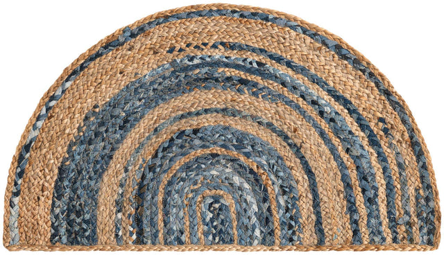 Blue and Natural 2' 2 x 3' 7 Braided Chindi Hearth Half-Round Semicircle Area Rug 100% Cotton Hand Braided Natural Eco-Friendly Boho Style Modern Carpet for Living Rooms Dining Office Dorm for Sale at Rug Engine