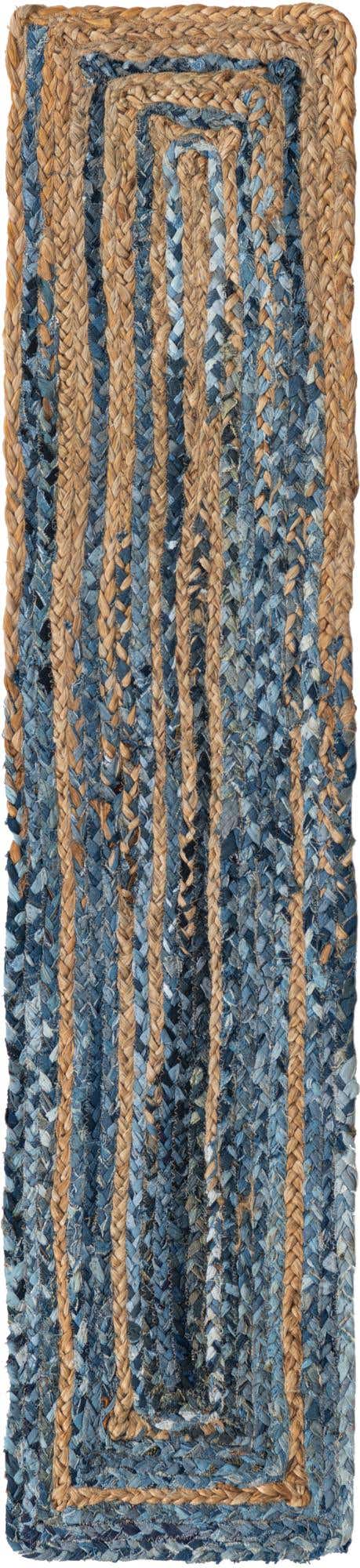 Blue and Natural 1' 2 x 6' 1 Braided Chindi Table Runner Area Rug Decorative Dining Room Kitchen All Natural Material Table Cover 100% Cotton Hand Braided Natural Eco-Friendly Boho Style Modern Carpet for Living Rooms Dining Office Dorm for Sale at Rug Engine