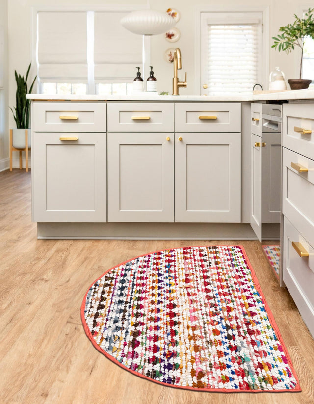 Multicolor 2' 2 x 3' 7 Braided Chindi Hearth Half-Round Semicircle Area Rug 100% Cotton Hand Braided Natural Eco-Friendly Boho Style Modern Carpet for Living Rooms Dining Office Dorm for Sale at Rug Engine