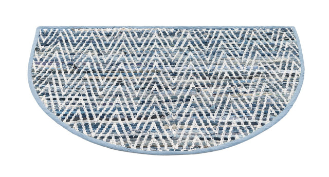 Denim 2' 2 x 3' 7 Chindi Chevron Hearth Half-Round Semicircle Area Rug 100% Denim Cotton All Natural Modern Geometric Carpet Dining Living Rooms Bathroom Dorm Decor for Sale at Rug Engine