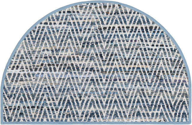 Denim 2' 2 x 3' 7 Chindi Chevron Hearth Half-Round Semicircle Area Rug 100% Denim Cotton All Natural Modern Geometric Carpet Dining Living Rooms Bathroom Dorm Decor for Sale at Rug Engine