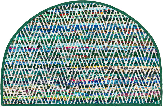 Green 2' 2 x 3' 7 Chindi Chevron Hearth Half-Round Semicircle Area Rug 100% Denim Cotton All Natural Modern Geometric Carpet Dining Living Rooms Bathroom Dorm Decor for Sale at Rug Engine
