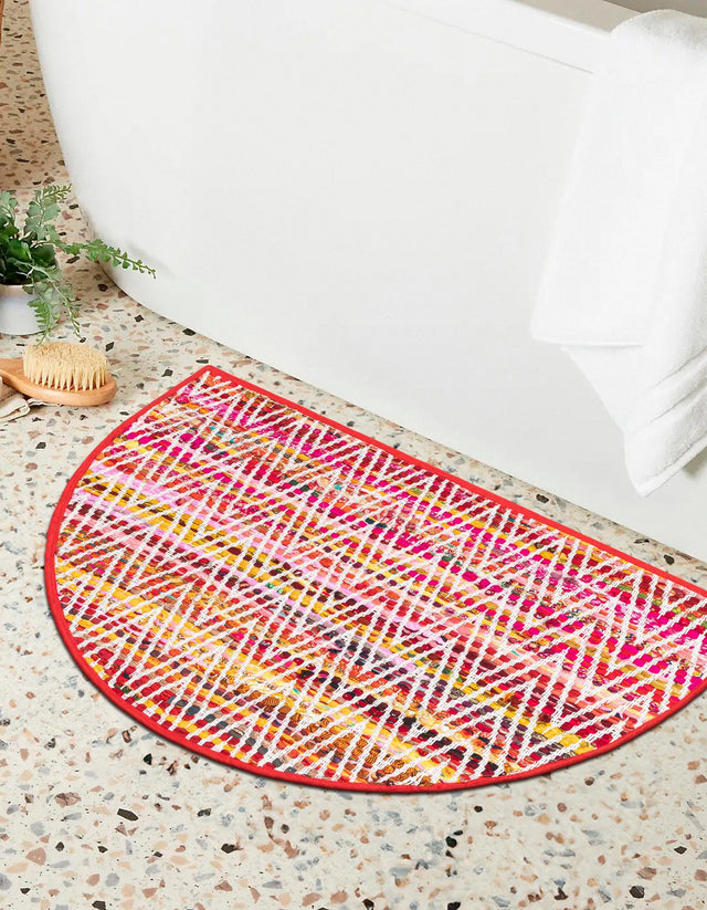 Multicolor 2' 2 x 3' 7 Chindi Chevron Hearth Half-Round Semicircle Area Rug 100% Denim Cotton All Natural Modern Geometric Carpet Dining Living Rooms Bathroom Dorm Decor for Sale at Rug Engine