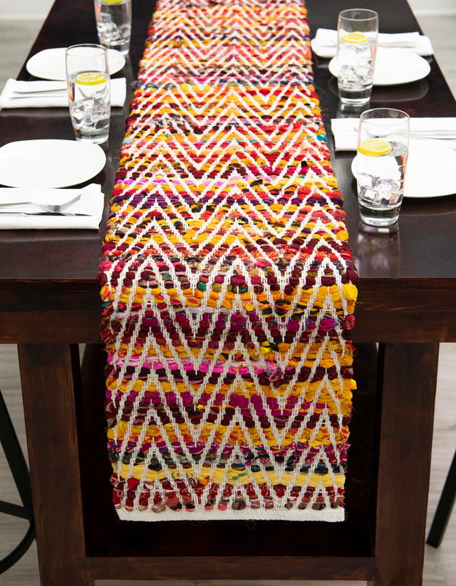 Multicolor 1' 2 x 5' 1 Chindi Chevron Table Runner Area Rug Decorative Dining Room Kitchen All Natural Material Table Cover 100% Denim Cotton All Natural Modern Geometric Carpet Dining Living Rooms Bathroom Dorm Decor for Sale at Rug Engine
