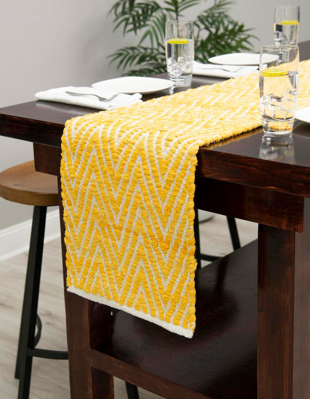 Yellow 1' 2 x 10' Chindi Chevron Table Runner Area Rug Decorative Dining Room Kitchen All Natural Material Table Cover 100% Denim Cotton All Natural Modern Geometric Carpet Dining Living Rooms Bathroom Dorm Decor for Sale at Rug Engine