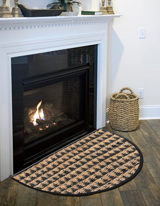 Black 2' 2 x 3' 7 Chindi Jute Hearth Half-Round Semicircle Area Rug Interior Design Home Decor Carpet Mat for Sale at Rug Engine