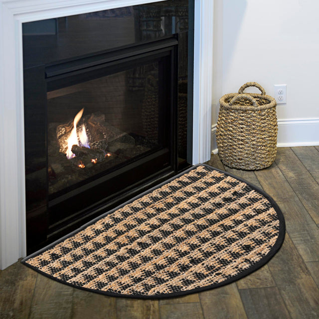 Black 2' 2 x 3' 7 Chindi Jute Hearth Half-Round Semicircle Area Rug Interior Design Home Decor Carpet Mat for Sale at Rug Engine