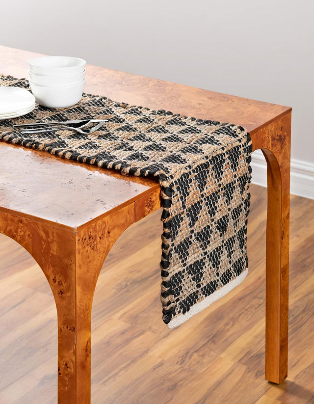 Black 1' 2 x 10' Chindi Jute Table Runner Area Rug Decorative Dining Room Kitchen All Natural Material Table Cover Interior Design Home Decor Carpet Mat for Sale at Rug Engine