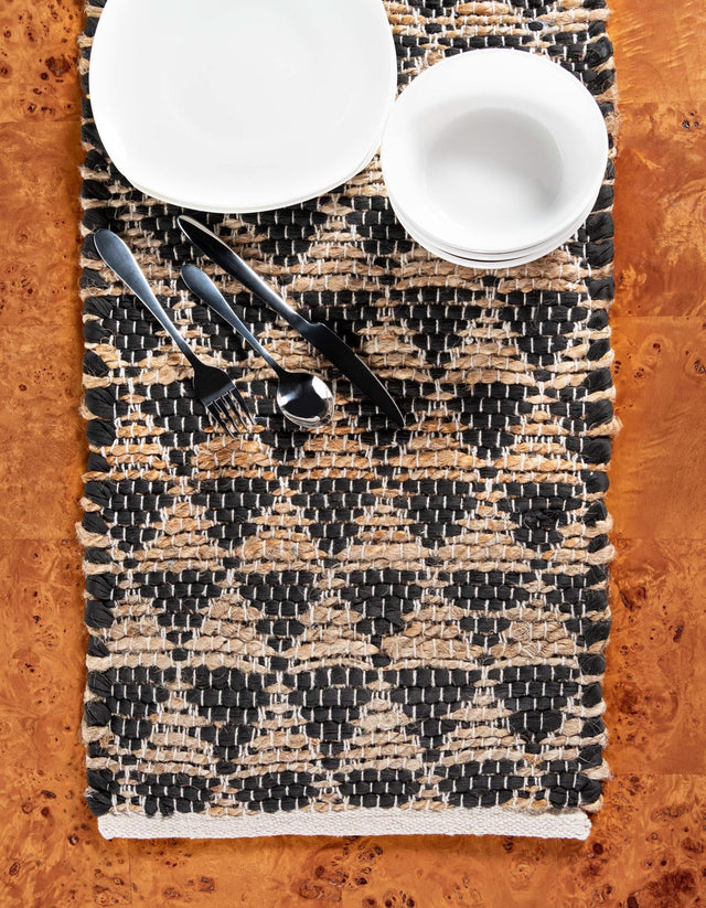 Black 1' 2 x 8' Chindi Jute Table Runner Area Rug Decorative Dining Room Kitchen All Natural Material Table Cover Interior Design Home Decor Carpet Mat for Sale at Rug Engine
