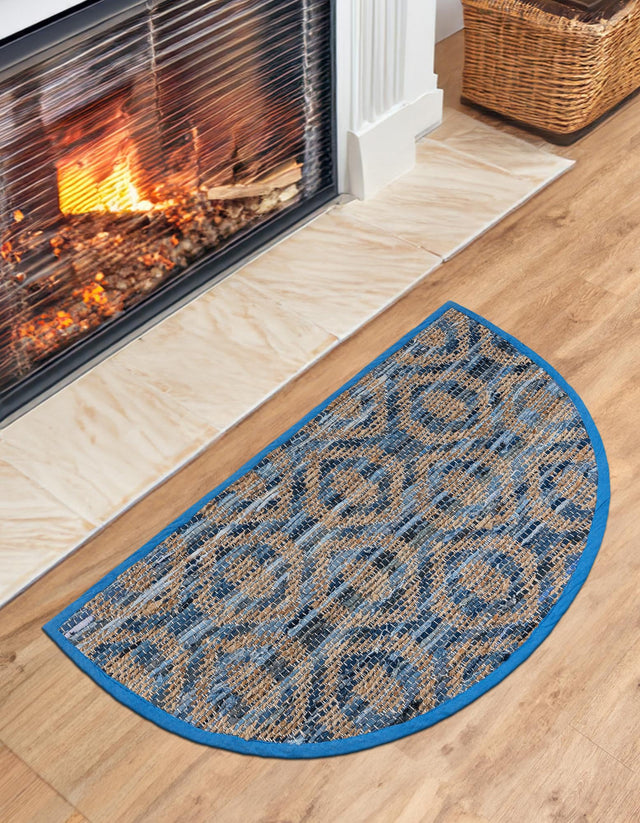 Navy Blue 2' 2 x 3' 7 Chindi Jute Hearth Half-Round Semicircle Area Rug Interior Design Home Decor Carpet Mat for Sale at Rug Engine