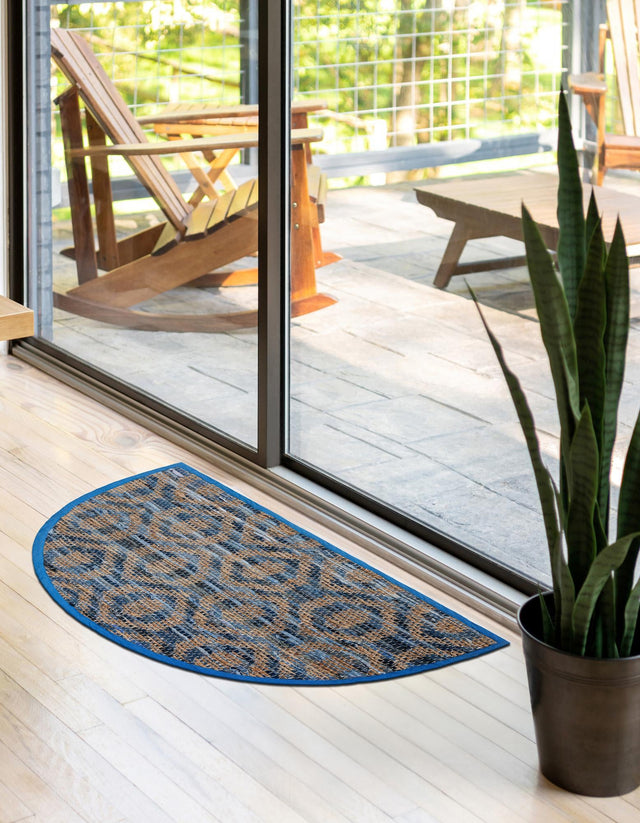 Navy Blue 2' 2 x 3' 7 Chindi Jute Hearth Half-Round Semicircle Area Rug Interior Design Home Decor Carpet Mat for Sale at Rug Engine