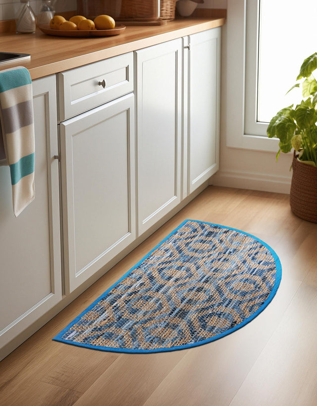 Navy Blue 2' 2 x 3' 7 Chindi Jute Hearth Half-Round Semicircle Area Rug Interior Design Home Decor Carpet Mat for Sale at Rug Engine