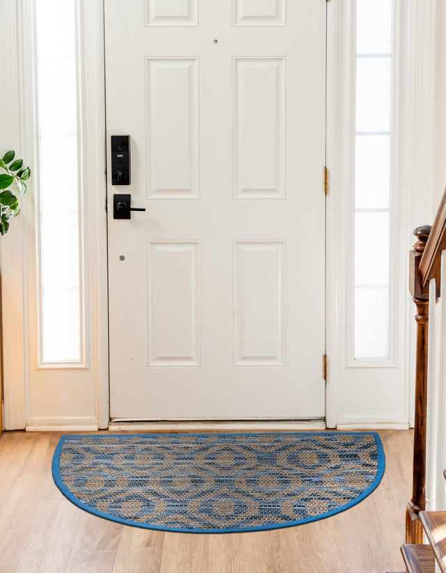 Navy Blue 2' 2 x 3' 7 Chindi Jute Hearth Half-Round Semicircle Area Rug Interior Design Home Decor Carpet Mat for Sale at Rug Engine