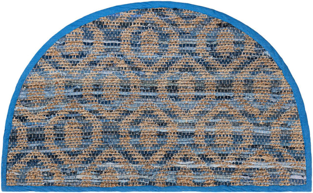 Navy Blue 2' 2 x 3' 7 Chindi Jute Hearth Half-Round Semicircle Area Rug Interior Design Home Decor Carpet Mat for Sale at Rug Engine