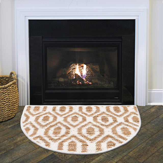White 2' 2 x 3' 7 Chindi Jute Hearth Half-Round Semicircle Area Rug Interior Design Home Decor Carpet Mat for Sale at Rug Engine