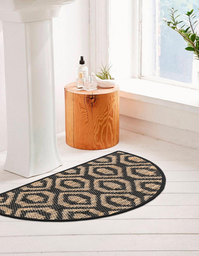 Black Natural 2' 2 x 3' 7 Chindi Jute Hearth Half-Round Semicircle Area Rug Interior Design Home Decor Carpet Mat for Sale at Rug Engine