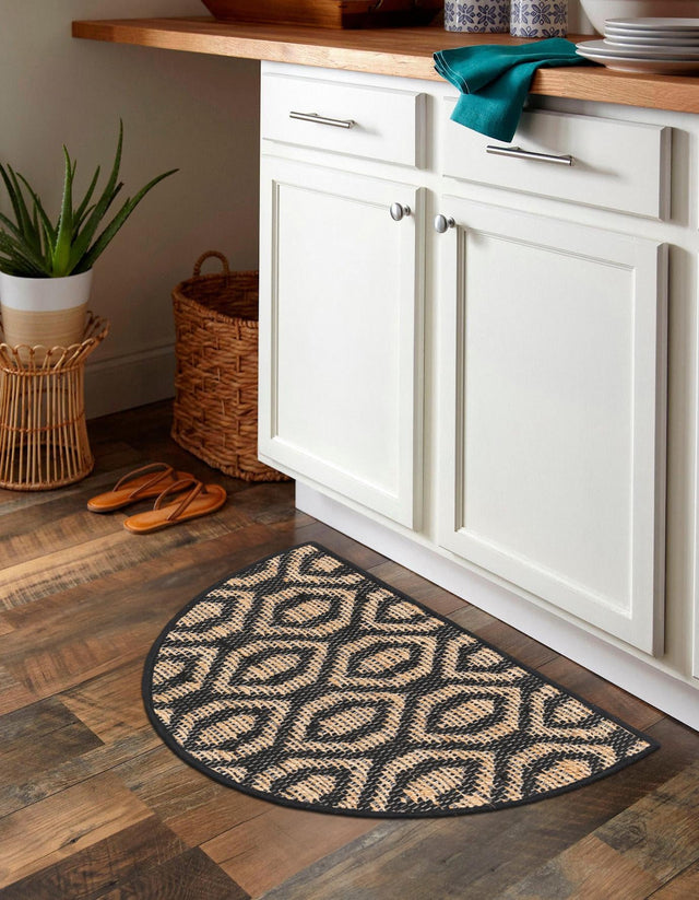 Black Natural 2' 2 x 3' 7 Chindi Jute Hearth Half-Round Semicircle Area Rug Interior Design Home Decor Carpet Mat for Sale at Rug Engine
