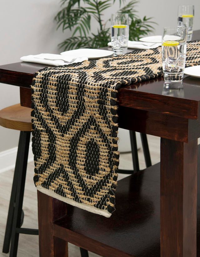 Black 1' 2 x 10' Chindi Jute Table Runner Area Rug Decorative Dining Room Kitchen All Natural Material Table Cover Interior Design Home Decor Carpet Mat for Sale at Rug Engine