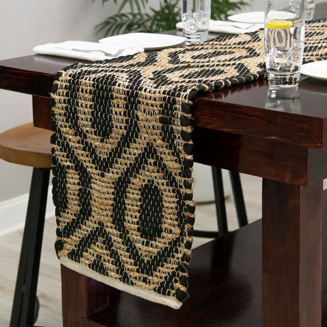 Black 1' 2 x 10' Chindi Jute Table Runner Area Rug Decorative Dining Room Kitchen All Natural Material Table Cover Interior Design Home Decor Carpet Mat for Sale at Rug Engine