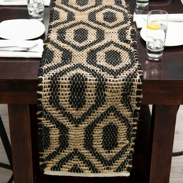 Black 1' 2 x 8' Chindi Jute Table Runner Area Rug Decorative Dining Room Kitchen All Natural Material Table Cover Interior Design Home Decor Carpet Mat for Sale at Rug Engine