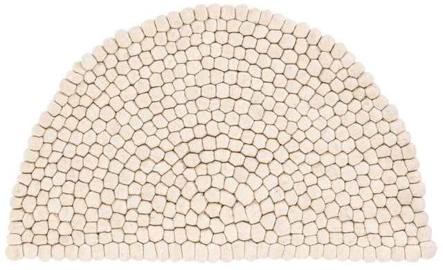 Ivory 2' 2 x 3' 7 Felt Ball Hearth Half-Round Semicircle Area Rug Stunning All Natural 100% Wool Luxury Hand Woven Carpet for Modern Home Interiors Soft Touch Marshmallow Rug for Sale at Rug Engine