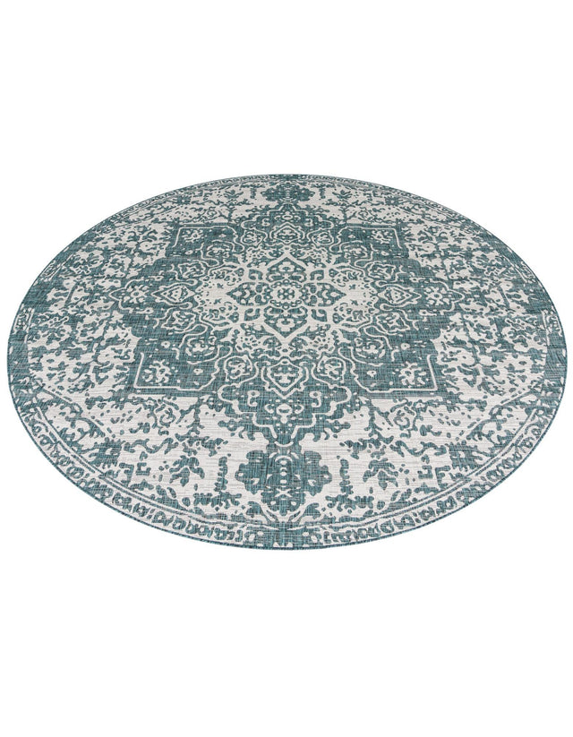 Teal 10' 8 x 10' 8 Jill Zarin Outdoor Round Area Rug Weather Resistant for Patio, Deck, Terrace, Balcony, Porch Durable 100% Polypropylene Carpet for Outside for Sale at Rug Engine