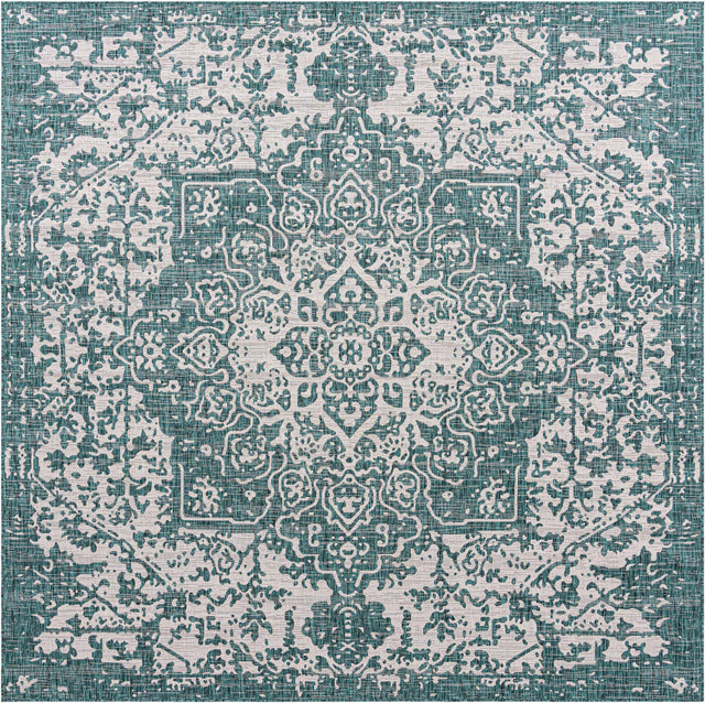Teal 10' 8 x 10' 8 Jill Zarin Outdoor Square Area Rug Weather Resistant for Patio, Deck, Terrace, Balcony, Porch Durable 100% Polypropylene Carpet for Outside for Sale at Rug Engine