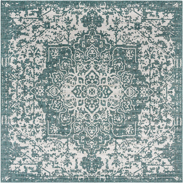 Teal 13' 1 x 13' 1 Jill Zarin Outdoor Square Area Rug Weather Resistant for Patio, Deck, Terrace, Balcony, Porch Durable 100% Polypropylene Carpet for Outside for Sale at Rug Engine