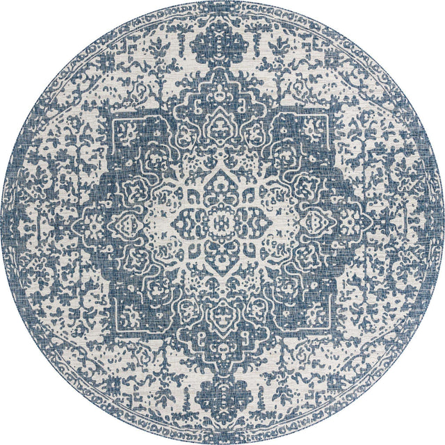 Blue 13' 1 x 13' 1 Jill Zarin Outdoor Round Area Rug Weather Resistant for Patio, Deck, Terrace, Balcony, Porch Durable 100% Polypropylene Carpet for Outside for Sale at Rug Engine