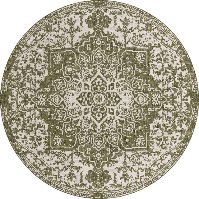 Green 10' 8 x 10' 8 Jill Zarin Outdoor Round Area Rug Weather Resistant for Patio, Deck, Terrace, Balcony, Porch Durable 100% Polypropylene Carpet for Outside for Sale at Rug Engine