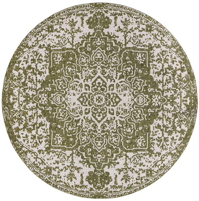 Green 13' 1 x 13' 1 Jill Zarin Outdoor Round Area Rug Weather Resistant for Patio, Deck, Terrace, Balcony, Porch Durable 100% Polypropylene Carpet for Outside for Sale at Rug Engine