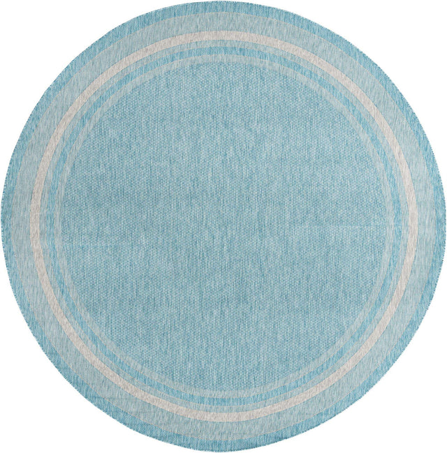Aquamarine 10' 8 x 10' 8 Outdoor Border Round Area Rug Weather Resistant for Patio, Deck, Terrace, Balcony, Porch 100% Polypropylene Classic Bordered Carpet for Sale at Rug Engine