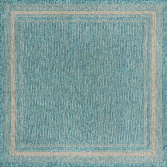 Aquamarine 10' 8 x 10' 8 Outdoor Border Square Area Rug Weather Resistant for Patio, Deck, Terrace, Balcony, Porch 100% Polypropylene Classic Bordered Carpet for Sale at Rug Engine