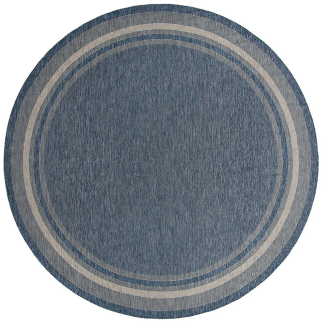 Blue 13' 1 x 13' 1 Outdoor Border Round Area Rug Weather Resistant for Patio, Deck, Terrace, Balcony, Porch 100% Polypropylene Classic Bordered Carpet for Sale at Rug Engine