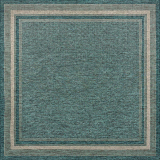 Teal 13' 1 x 13' 1 Outdoor Border Square Area Rug Weather Resistant for Patio, Deck, Terrace, Balcony, Porch 100% Polypropylene Classic Bordered Carpet for Sale at Rug Engine