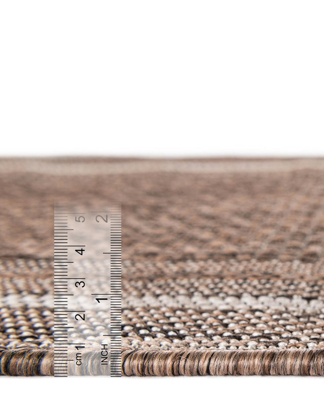 Brown 10' x 10' Outdoor Border Square Area Rug Weather Resistant for Patio, Deck, Terrace, Balcony, Porch 100% Polypropylene Classic Bordered Carpet for Sale at Rug Engine