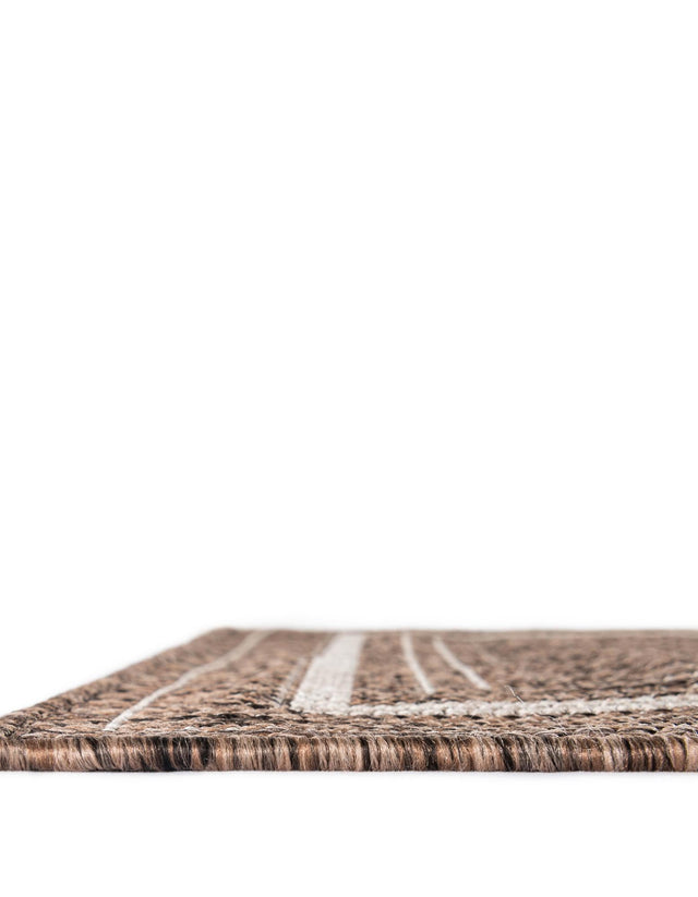 Brown 10' x 10' Outdoor Border Square Area Rug Weather Resistant for Patio, Deck, Terrace, Balcony, Porch 100% Polypropylene Classic Bordered Carpet for Sale at Rug Engine