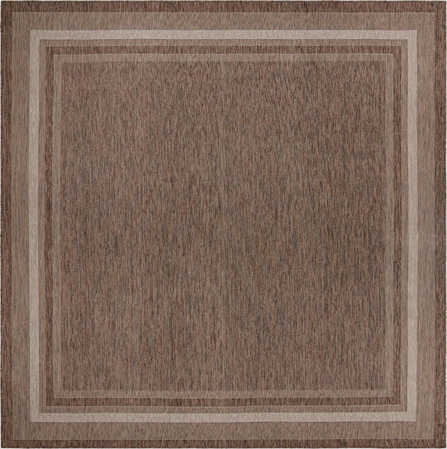 Brown 13' 1 x 13' 1 Outdoor Border Square Area Rug Weather Resistant for Patio, Deck, Terrace, Balcony, Porch 100% Polypropylene Classic Bordered Carpet for Sale at Rug Engine