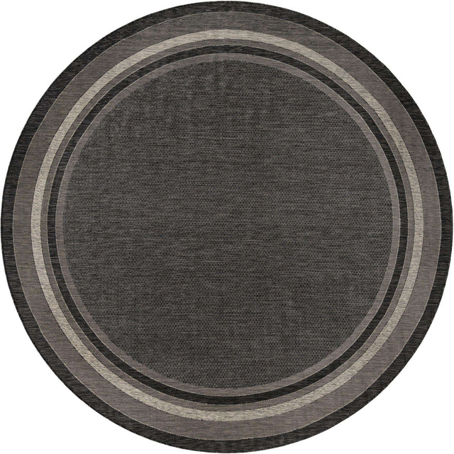 Black 13' 1 x 13' 1 Outdoor Border Round Area Rug Weather Resistant for Patio, Deck, Terrace, Balcony, Porch 100% Polypropylene Classic Bordered Carpet for Sale at Rug Engine