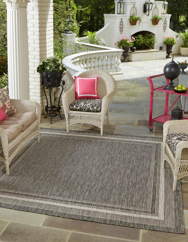 Black 13' 1 x 13' 1 Outdoor Border Square Area Rug Weather Resistant for Patio, Deck, Terrace, Balcony, Porch 100% Polypropylene Classic Bordered Carpet for Sale at Rug Engine