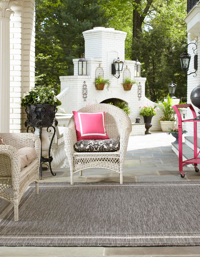 Black 13' 1 x 13' 1 Outdoor Border Square Area Rug Weather Resistant for Patio, Deck, Terrace, Balcony, Porch 100% Polypropylene Classic Bordered Carpet for Sale at Rug Engine