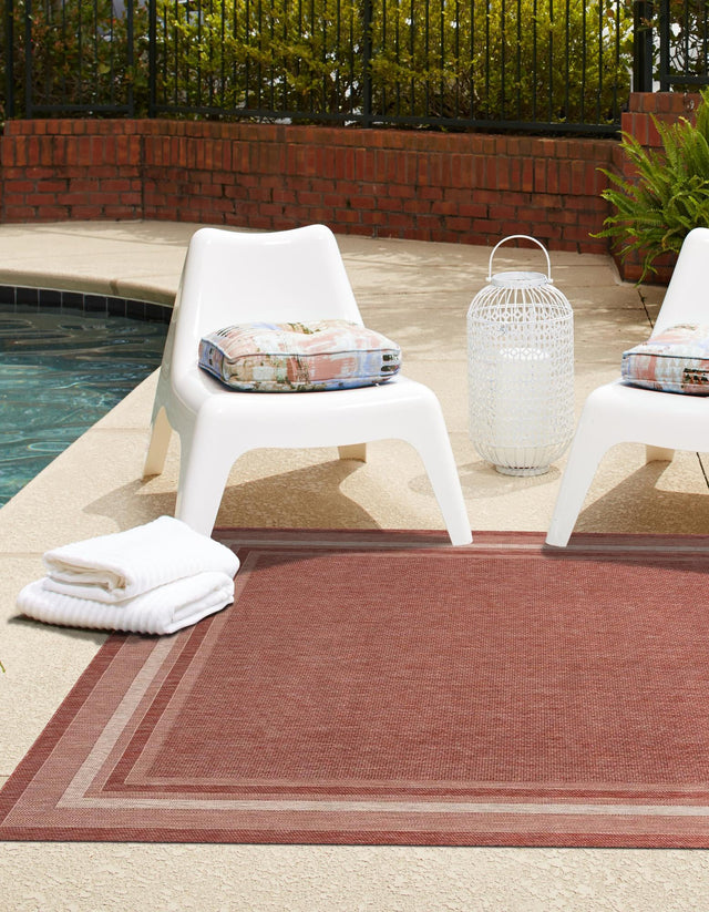 Rust Red 13' 1 x 13' 1 Outdoor Border Square Area Rug Weather Resistant for Patio, Deck, Terrace, Balcony, Porch 100% Polypropylene Classic Bordered Carpet for Sale at Rug Engine