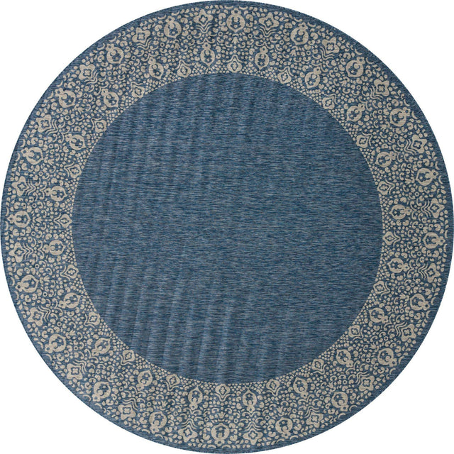 Blue 13' 1 x 13' 1 Outdoor Border Round Area Rug Weather Resistant for Patio, Deck, Terrace, Balcony, Porch 100% Polypropylene Classic Bordered Carpet for Sale at Rug Engine